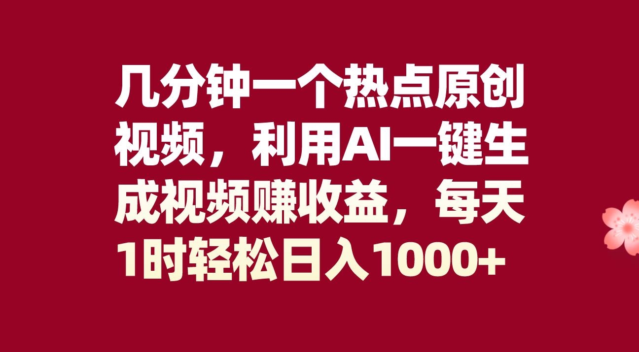 几分钟一个热点原创视频，利用AI一键生成视频赚收益，每天1时轻松日入1000+-副业社