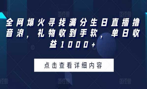 全网爆火寻找满分生日直播撸音浪，礼物收到手软，单日收益1000+-副业社