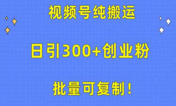 批量可复制视频号纯搬运，日引300+创业粉-副业社