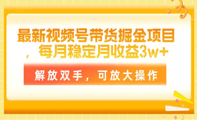 最新视频号带货掘金项目，每月稳定月收益3W+，解放双手可放大操作-副业社