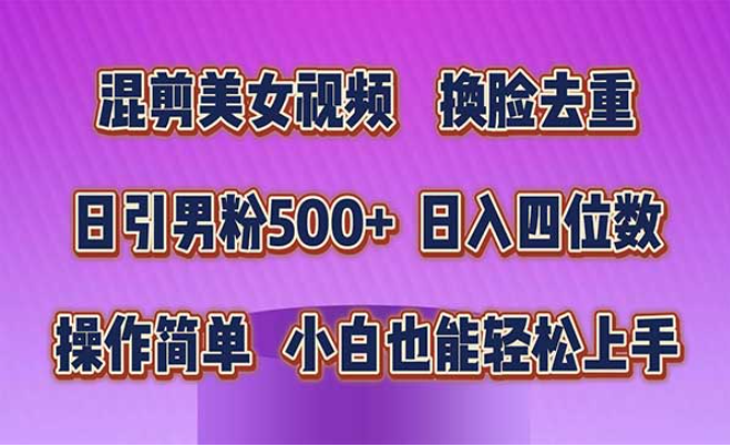 混剪美女视频，换脸去重，日引男粉500+，日入四位数，操作简单小白也能轻松上手-副业社